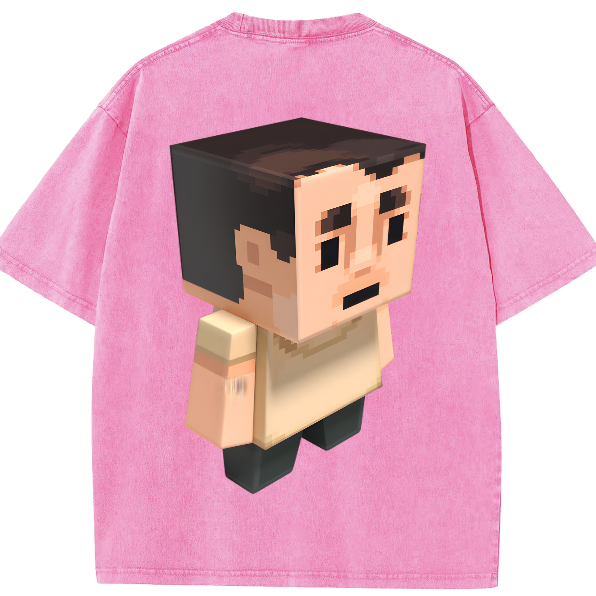 （画像用） マインクラフト ブロックの世界 Minecraft MC Block world 綿100% ヴィンテージ風 半袖Tシャツ（背面プリント）